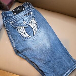Miss Me Blue Jean Shorts with Silver Accents